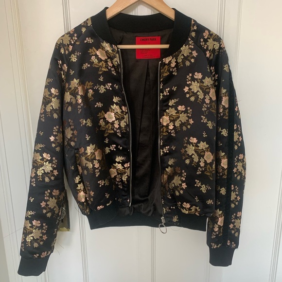EMORY PARK SATIN BOMBER JACKET BLACK & GOLD - Picture 3 of 5